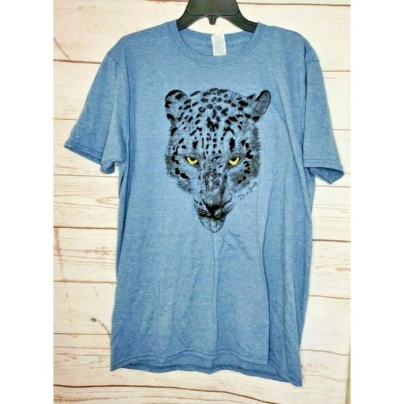 Gildan Softstyle Ringspun Cotton Velvet Leopard Head Zoo De Granby Blue T Shirt - Picture 4 of 11